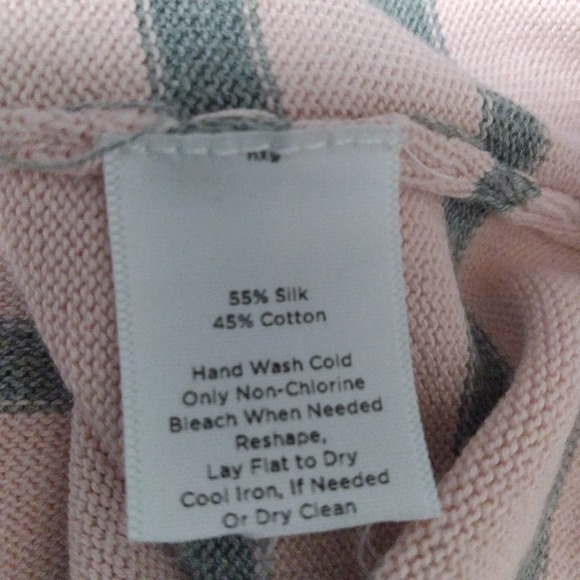 Talbots Petites Striped Knit Sweater Top Gray Pink 3/4 Sleeve - Picture 7 of 7